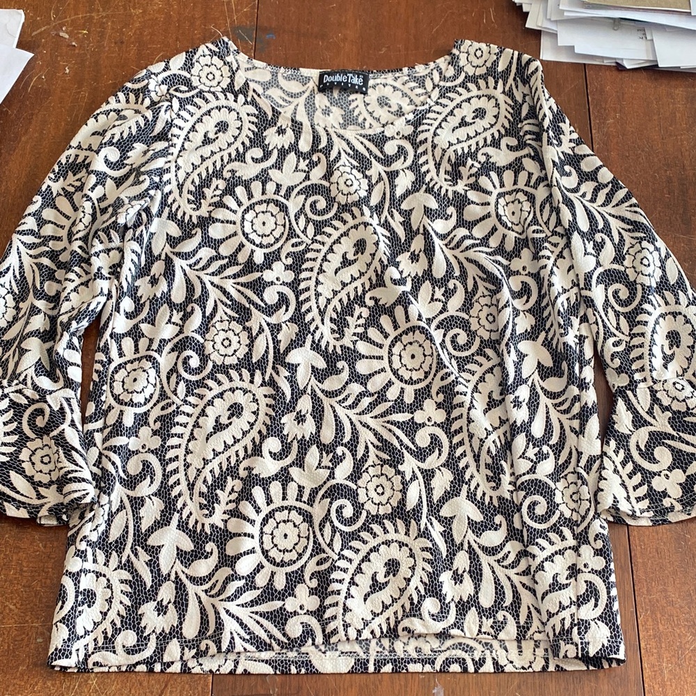 Elegant Black and White Paisley Blouse